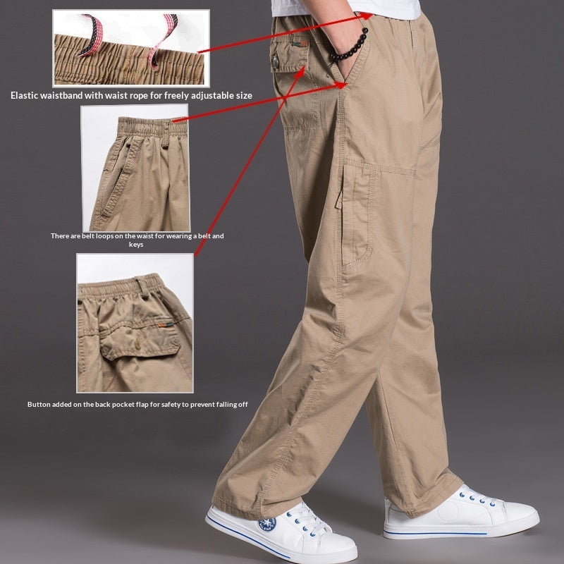 Men's Washed Casual Pants Multi-Pocket Work Trousers