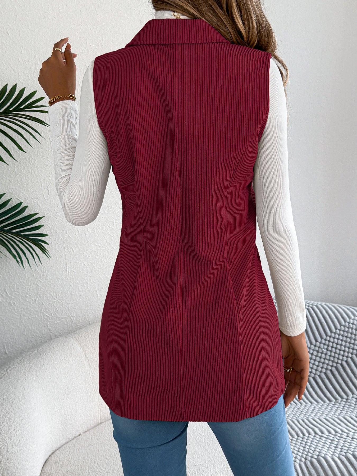 Women's Casual Blazer Lapel Corduroy Vest Jacket