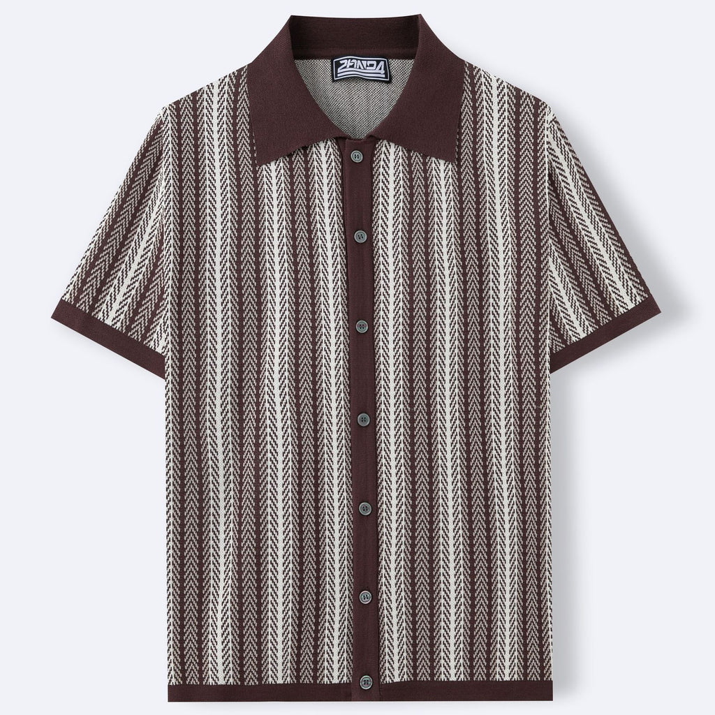 Men's Short-Sleeve Striped Knitted Cardigan Polo Shirt