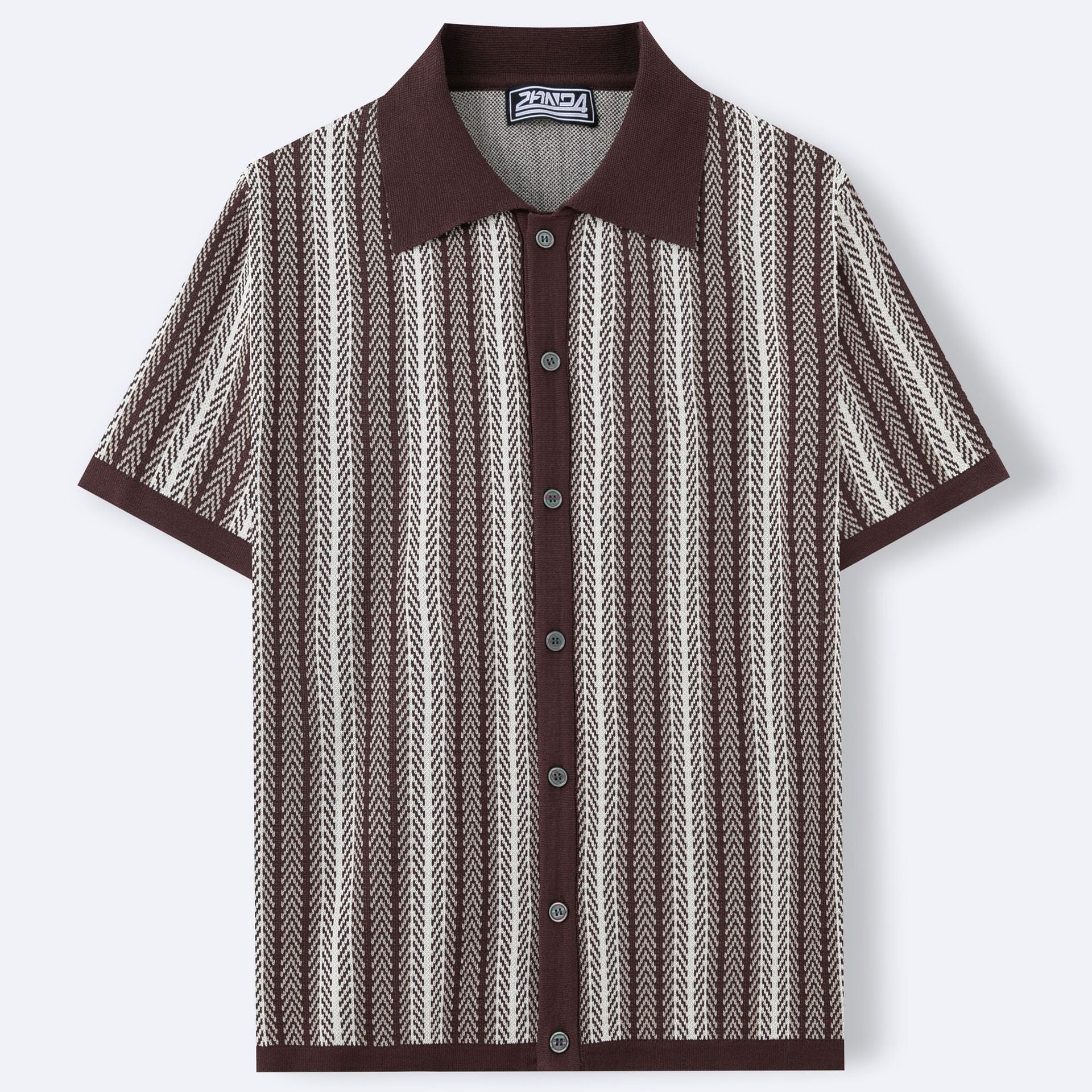 Men's Short-Sleeve Striped Knitted Cardigan Polo Shirt
