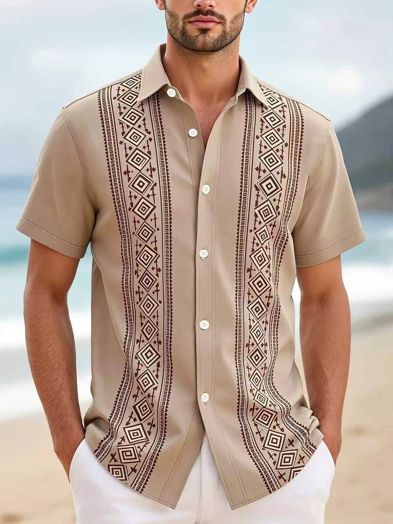 New Style Lapel Striped Short-Sleeve Shirt For Men