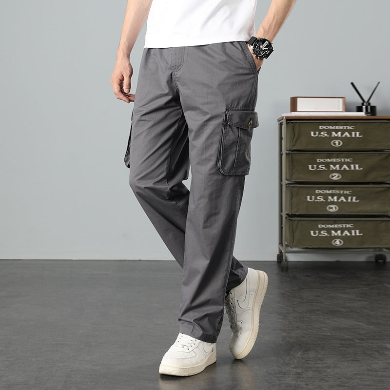Men's Washed Casual Pants Multi-Pocket Work Trousers