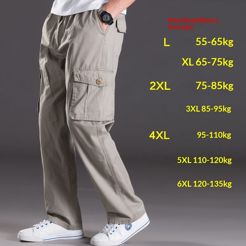 Men's Washed Casual Pants Multi-Pocket Work Trousers