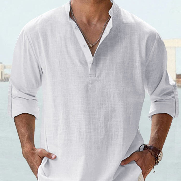 Casual Blouse Linen Long Sleeve Tee Men's Shirts