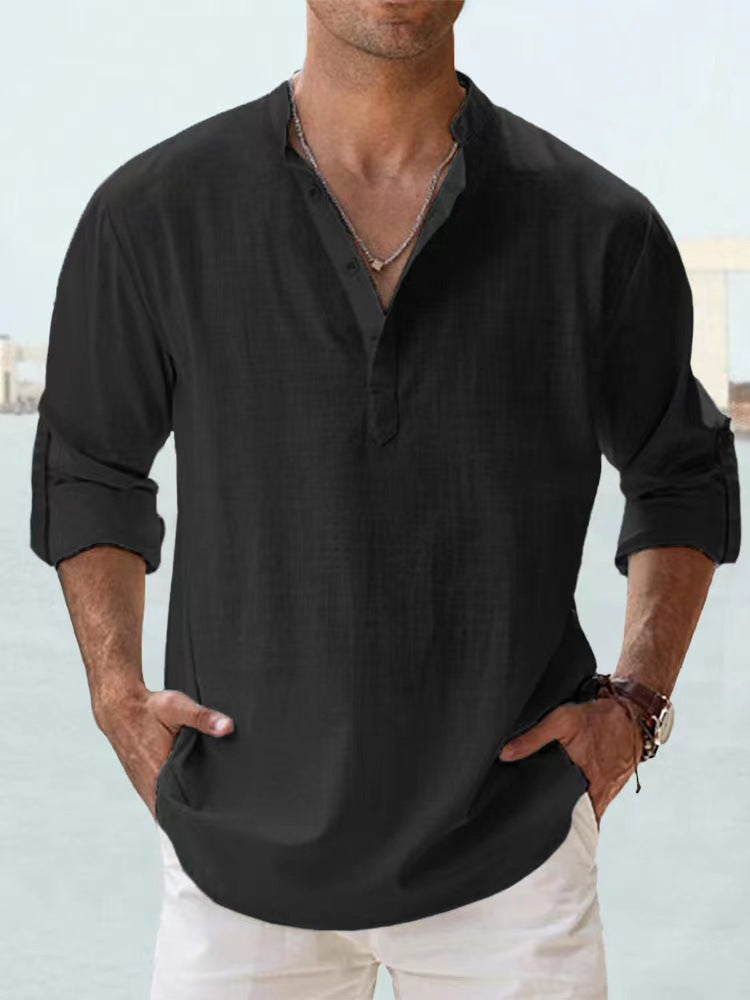 Casual Blouse Linen Long Sleeve Tee Men's Shirts