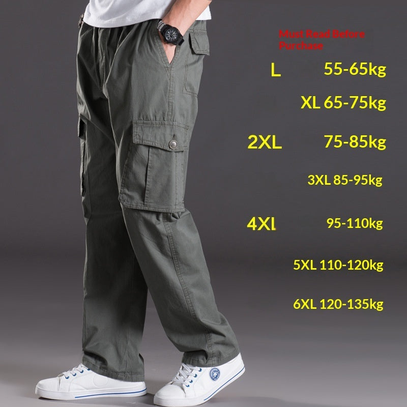 Men's Washed Casual Pants Multi-Pocket Work Trousers