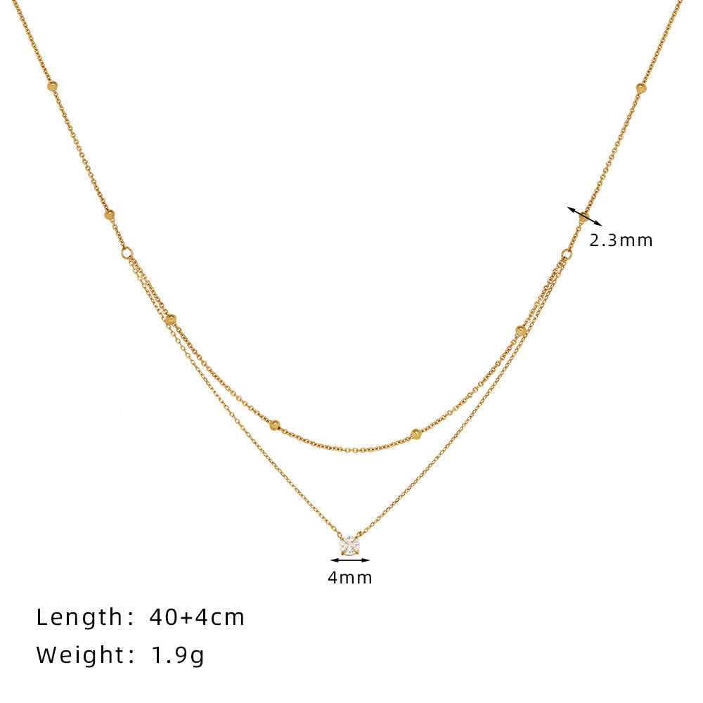 Exquisite Solitaire Double-layer Necklace With Gold Beads Perfect As A Collarbone Chain
