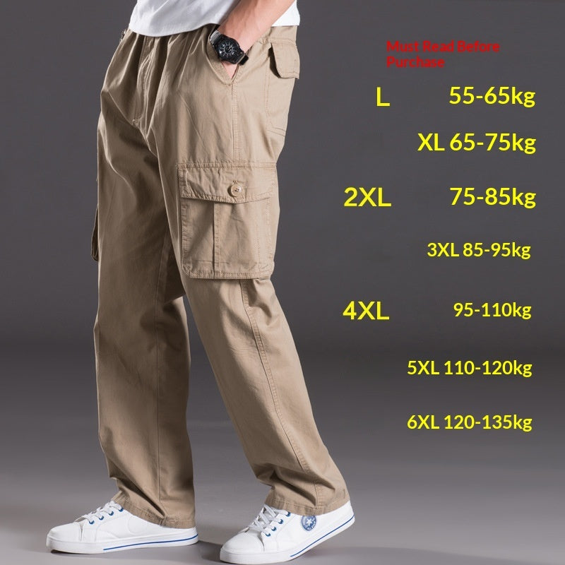 Men's Washed Casual Pants Multi-Pocket Work Trousers