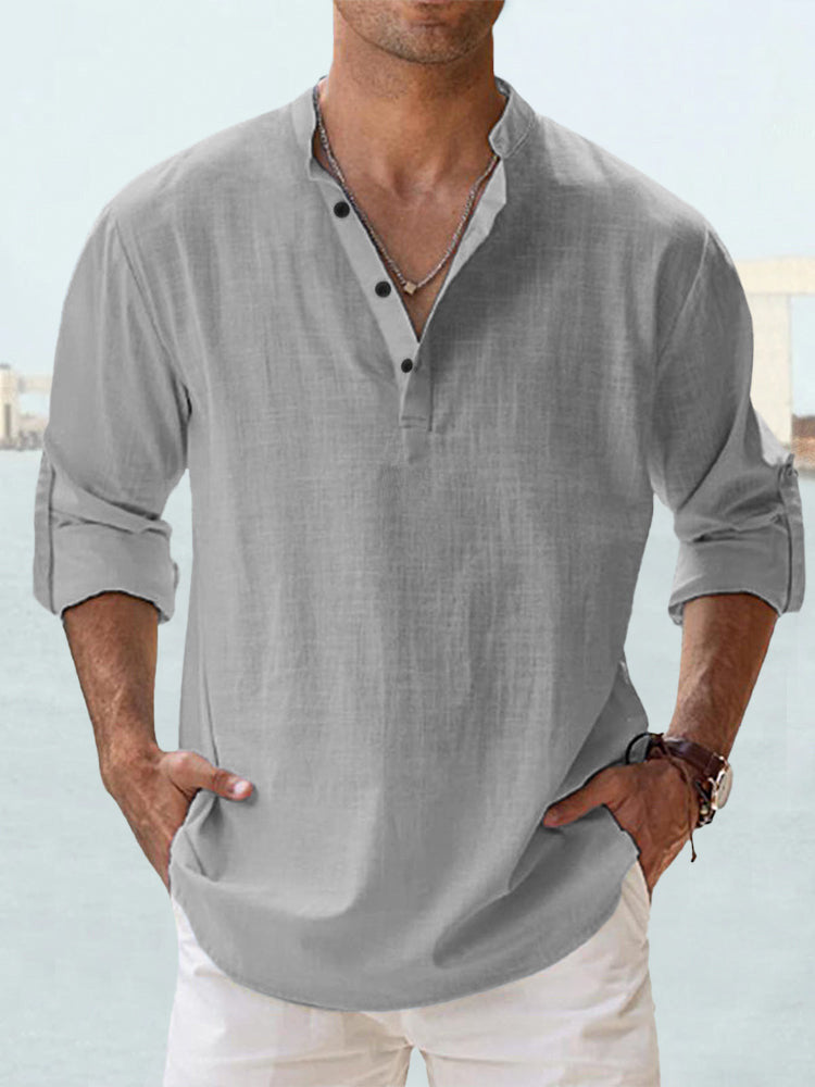 Casual Blouse Linen Long Sleeve Tee Men's Shirts