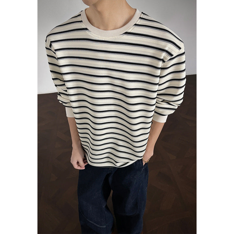 Men's Striped Loose-fit Casual Crewneck Long-sleeve