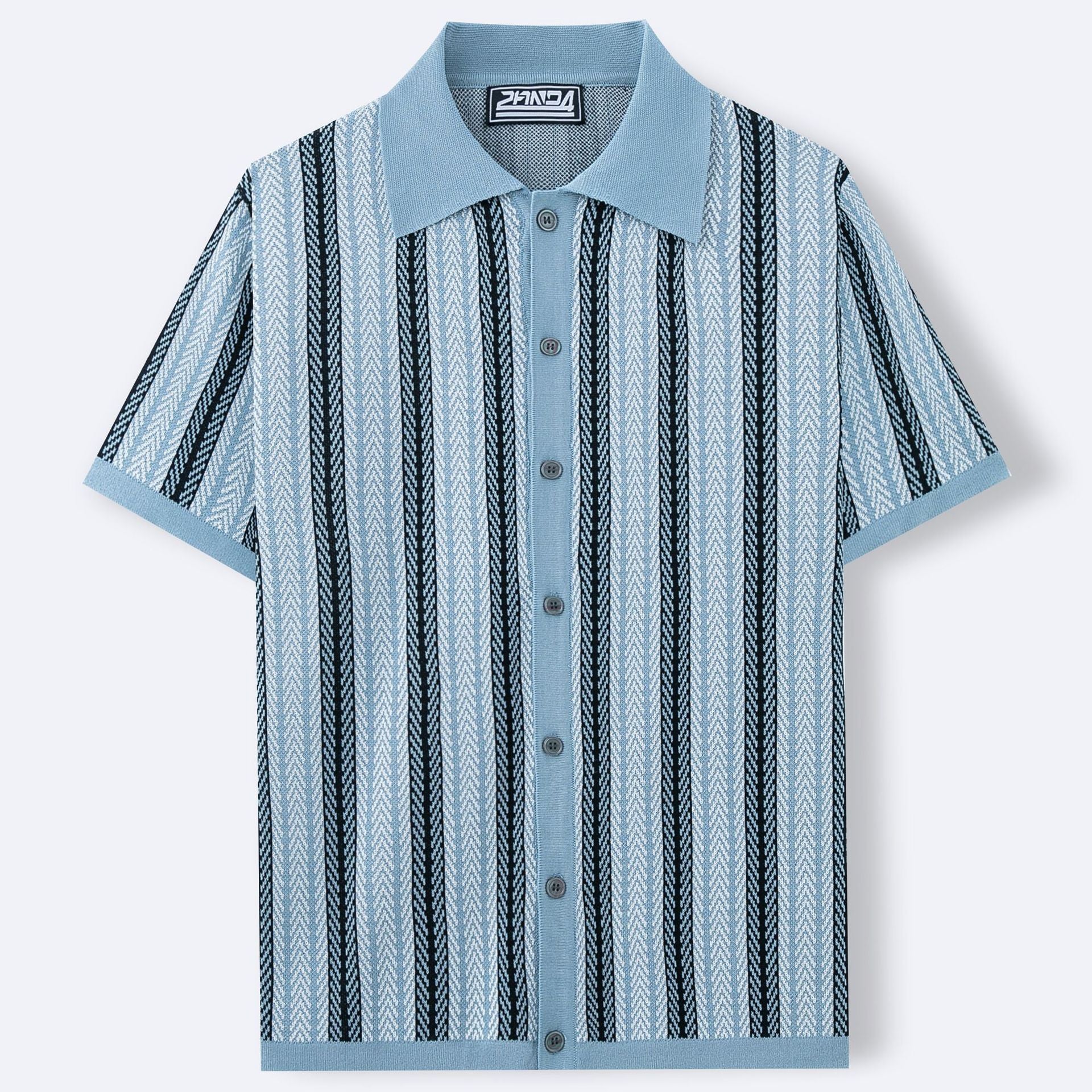 Men's Short-Sleeve Striped Knitted Cardigan Polo Shirt