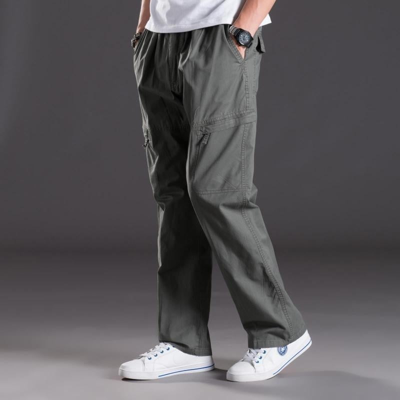 Men's Washed Casual Pants Multi-Pocket Work Trousers