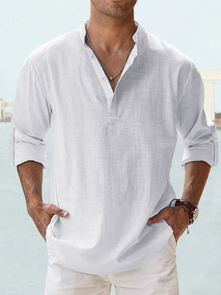 Casual Blouse Linen Long Sleeve Tee Men's Shirts