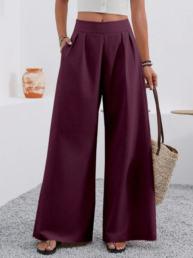 Pocketed High-waisted Wide-leg Trousers Long Pants