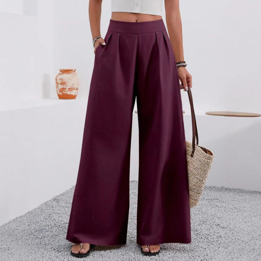 Pocketed High-waisted Wide-leg Trousers Long Pants