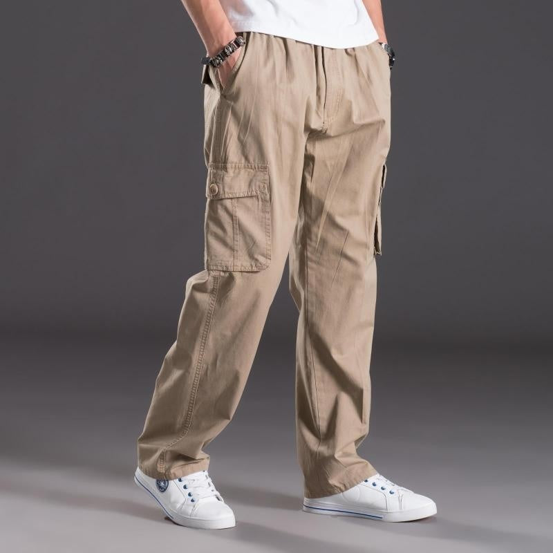 Men's Washed Casual Pants Multi-Pocket Work Trousers