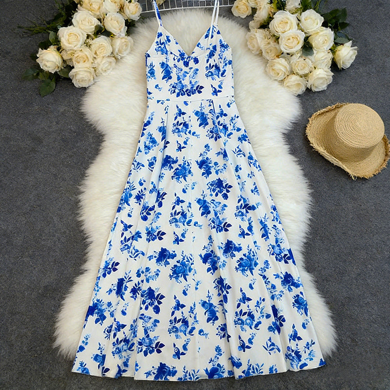 Spring New Womens Printed Waist-Cinching Formal Slip Dress