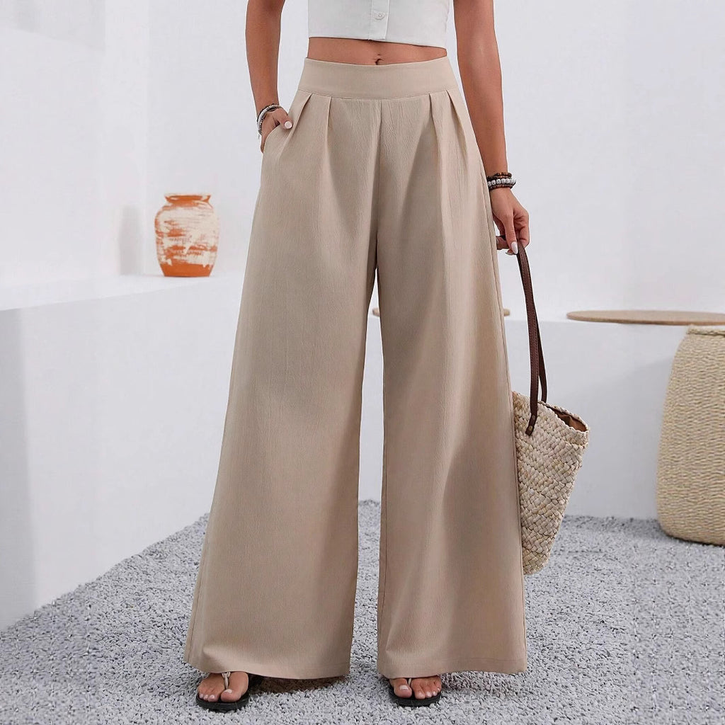 Pocketed High-waisted Wide-leg Trousers Long Pants