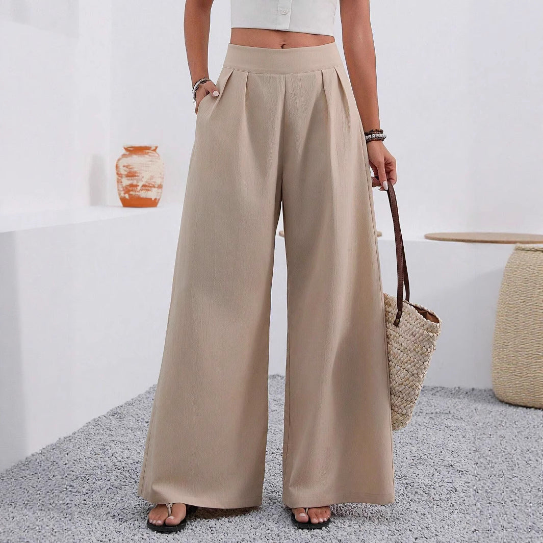 Pocketed High-waisted Wide-leg Trousers Long Pants