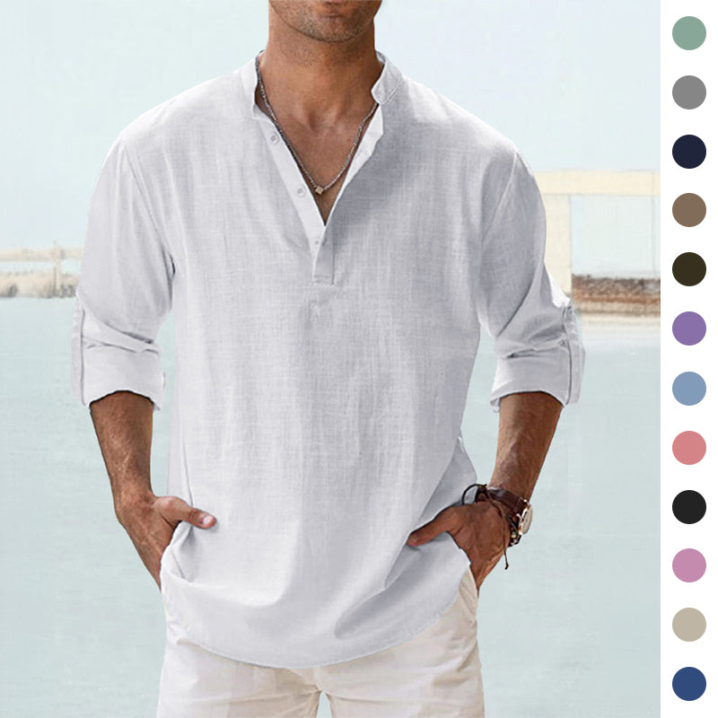 Casual Blouse Linen Long Sleeve Tee Men's Shirts