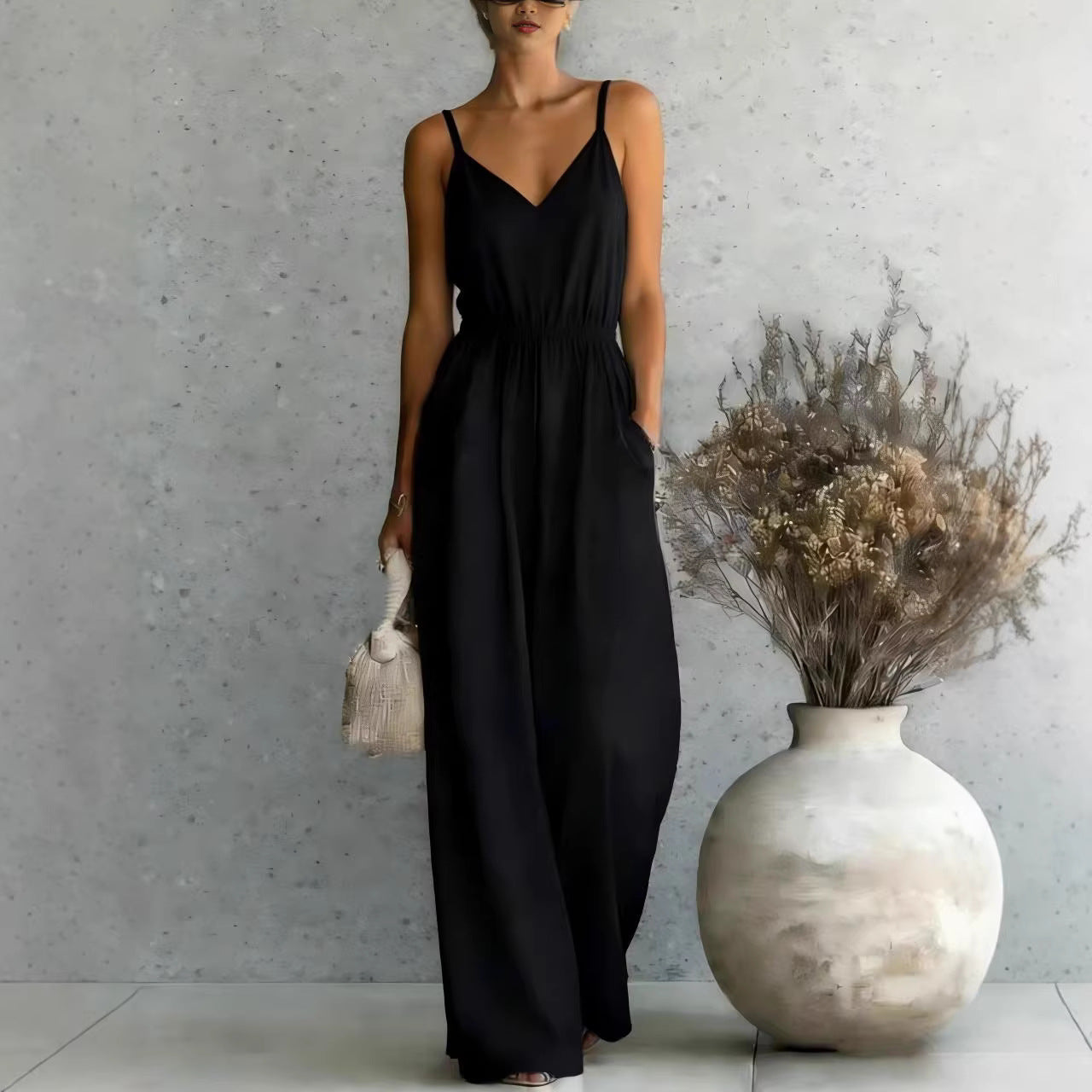 Summer Women's Slip-dress Casual Wide-leg Jumpsuit