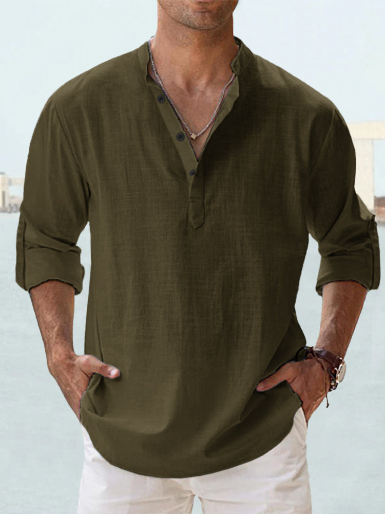 Casual Blouse Linen Long Sleeve Tee Men's Shirts