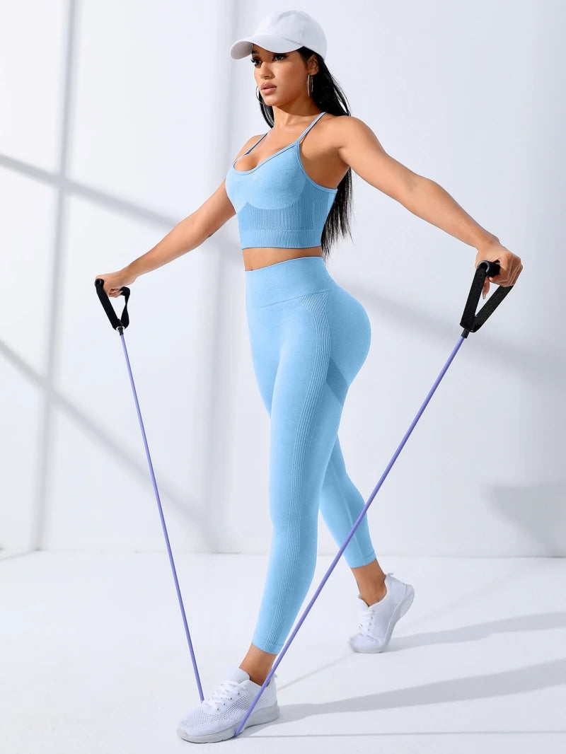 Women Yoga Set 2/Pcs Workout Outfits Leggings And Sports Bra
