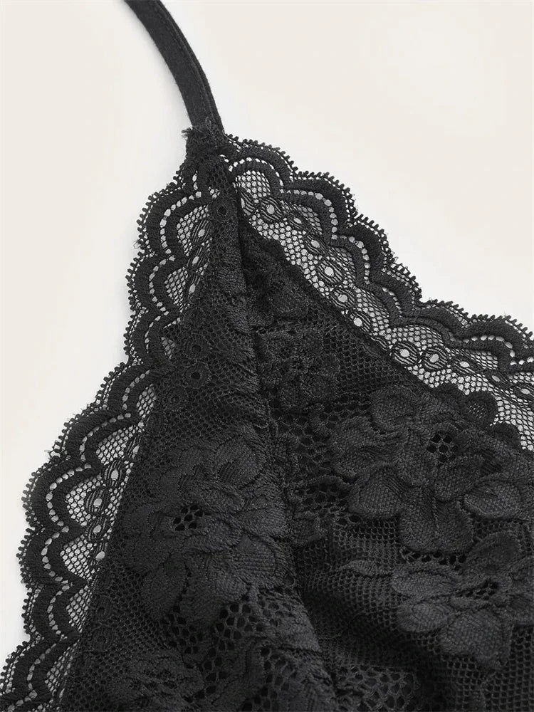 Black Lace Patchwork Halter Top Women Summer Solid Ruched Backless Sleeveless Tank Top Streetwear Y2K Clothes