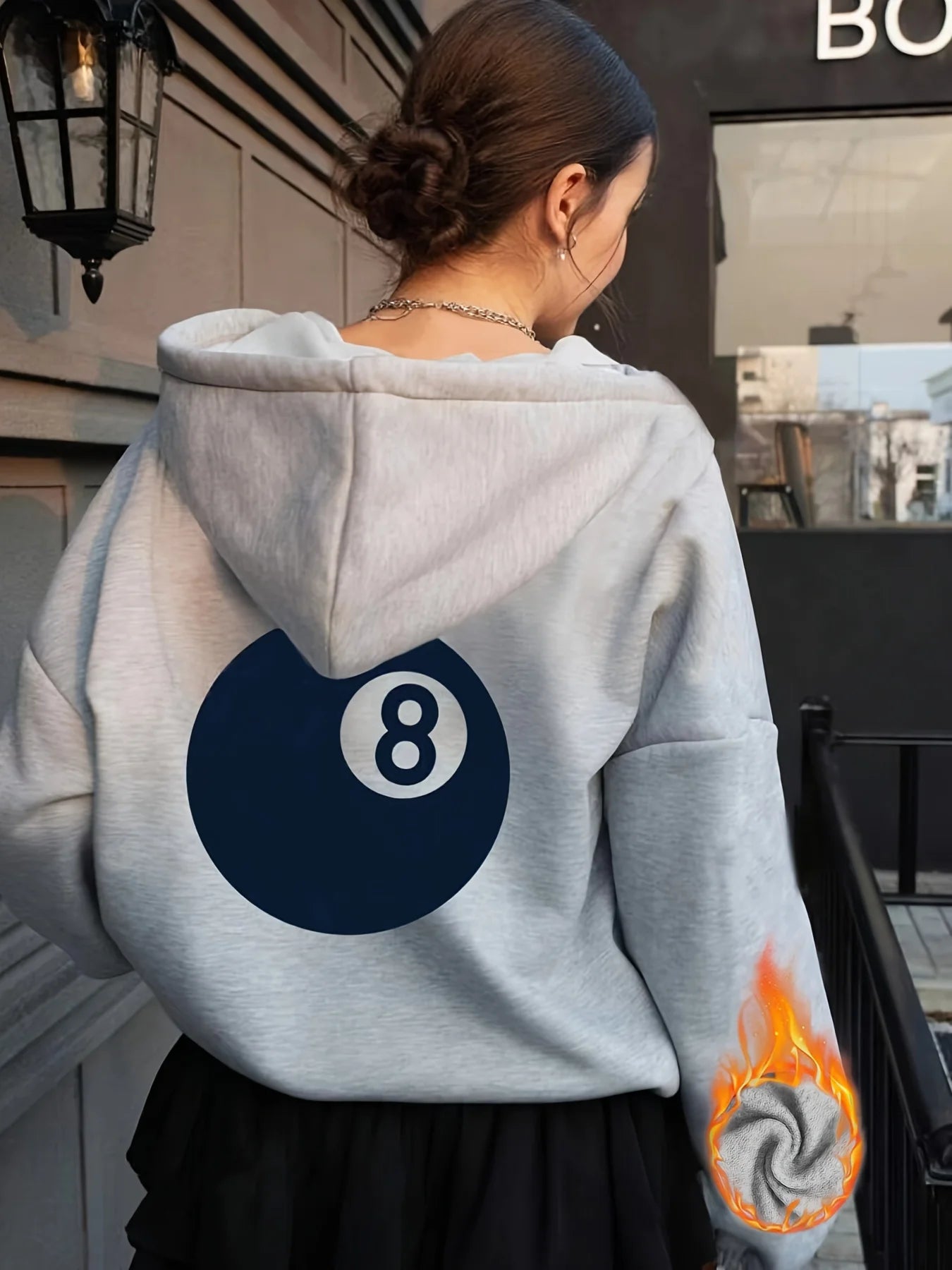 Deep Blue Letter Print Hooded Sweatshirt Women's Casual Long Sleeve Pullover Sweater Trendy Winter Fashion Tops