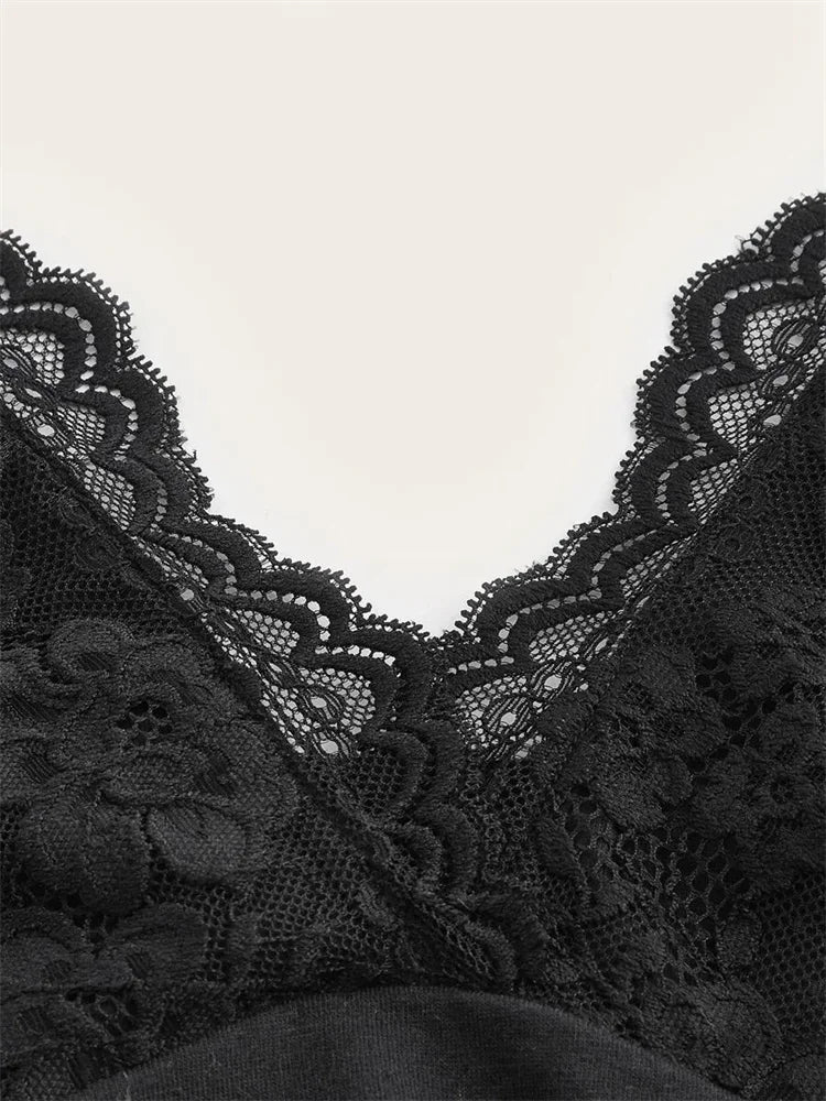 Black Lace Patchwork Halter Top Women Summer Solid Ruched Backless Sleeveless Tank Top Streetwear Y2K Clothes