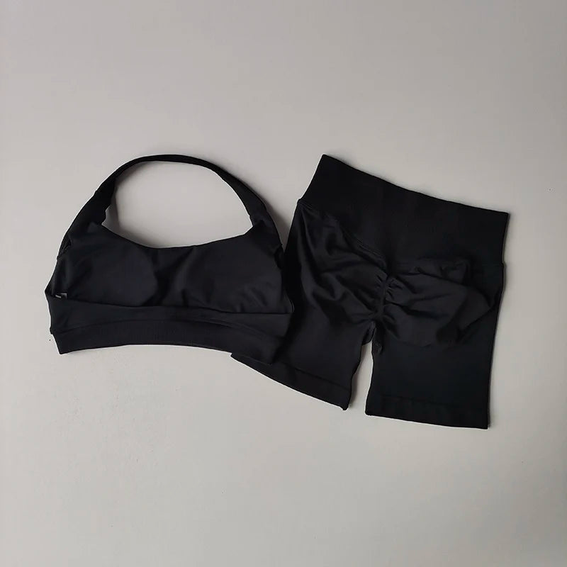 High Waist Sports Bras+Shorts Fitness Set