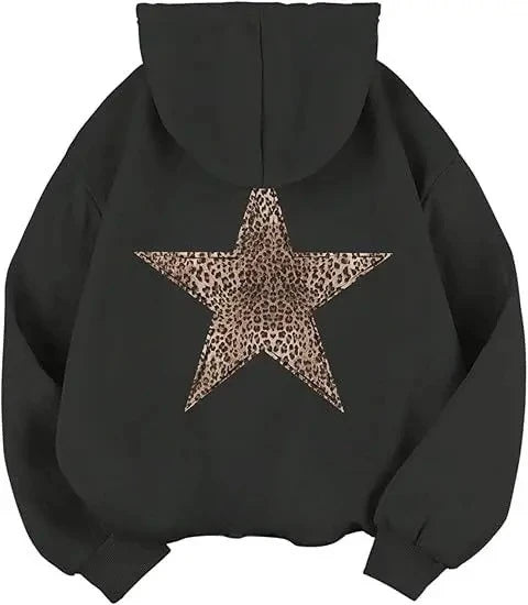 Star Graphic Hoodies Leopard Print