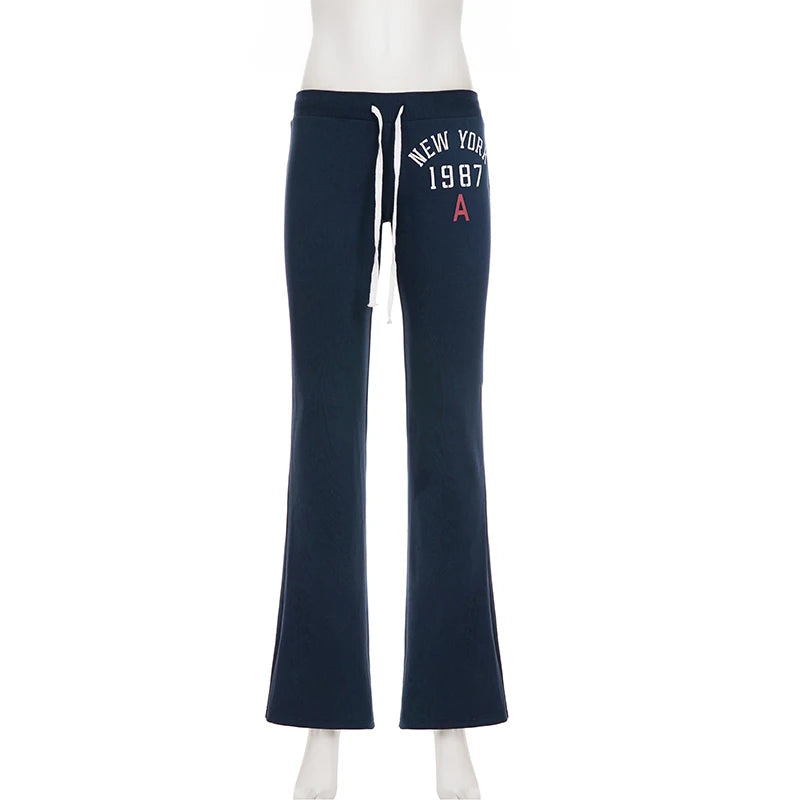 SUCHCUTE America Low Waist Drawstring Patchwork Printed Pants Y2k Streetwear Women Sweatpants Summer Long Trousers All Match New