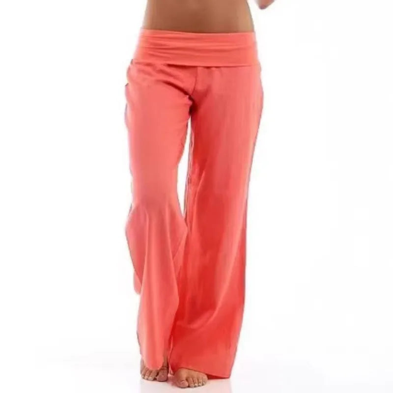 Orange and Green Wide-leg Elastic Pants