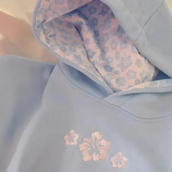 Casual and Loose Hoodie with Floral Embroidery and A Hood