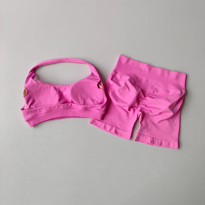 High Waist Sports Bras+Shorts Fitness Set