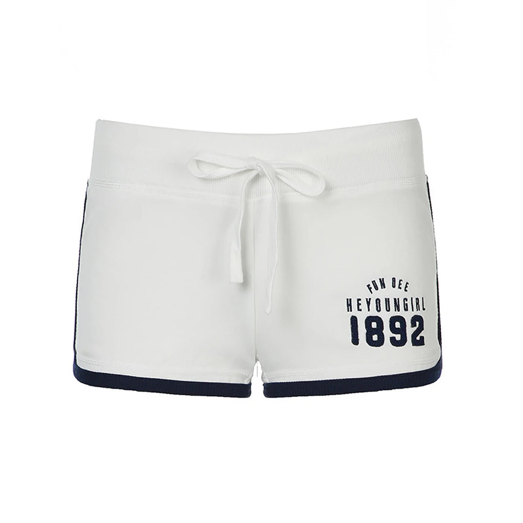 Summer new digital print contrasting sports Y2K slim fit pocket outdoor drawstring low waist shorts