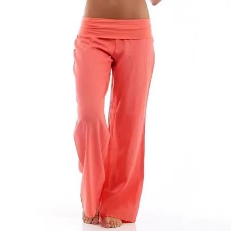 Orange and Green Wide-leg Elastic Pants