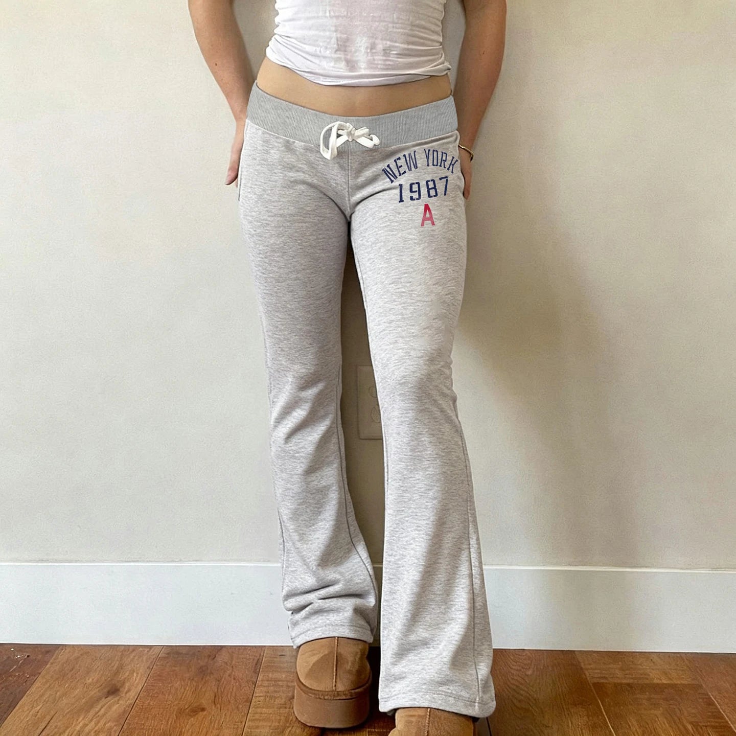 SUCHCUTE America Low Waist Drawstring Patchwork Printed Pants Y2k Streetwear Women Sweatpants Summer Long Trousers All Match New