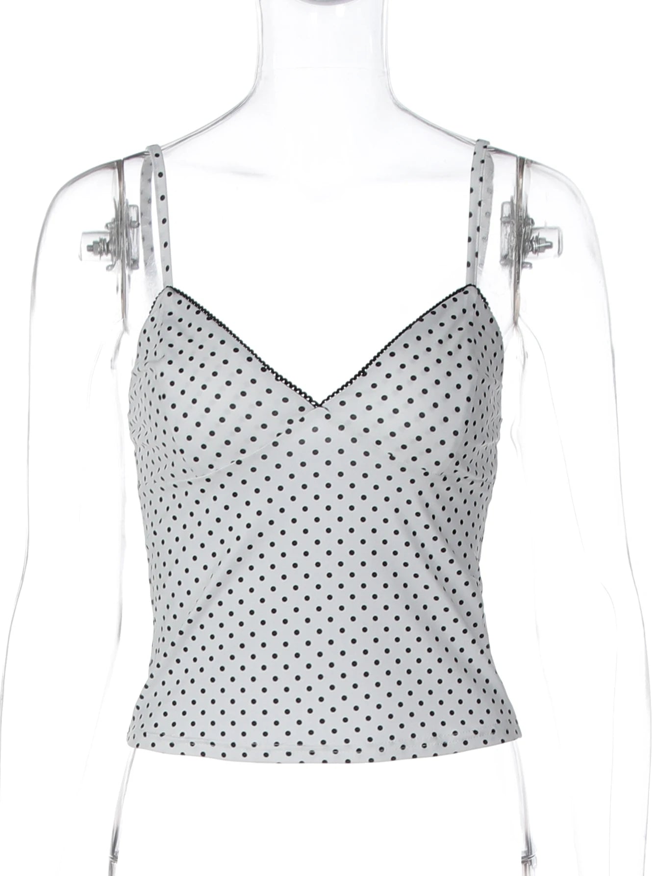 Polka Dot Print V Neck Slips Backless Sexy Slim Crop Camis Top Spring Summer Women Fashion Clothings Streetwear Party