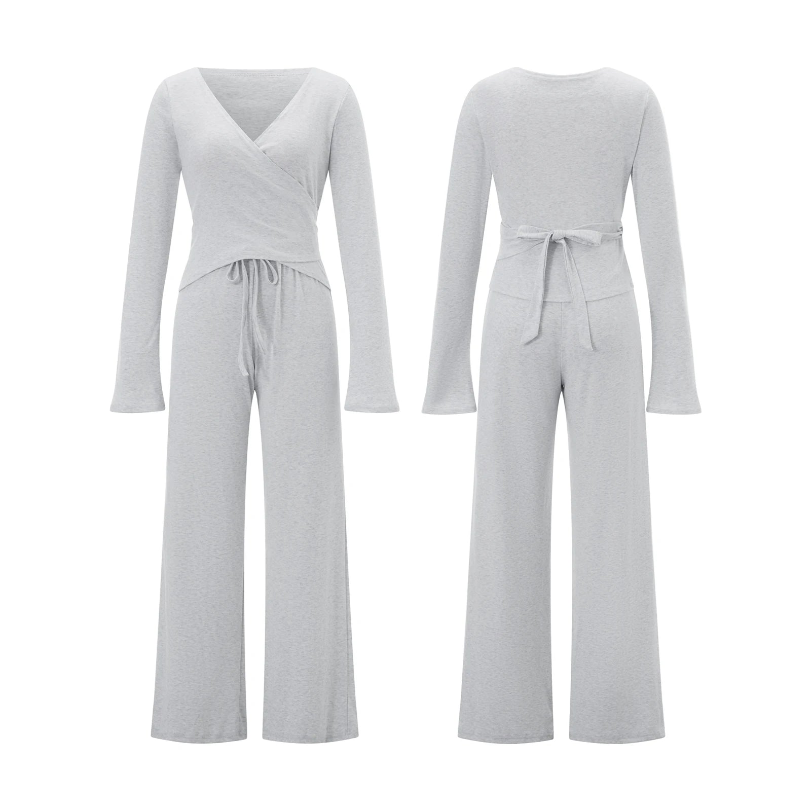 Women Yoga 2 Piece Set Tie Wrap Crop Top + Wide Leg Pants Lounge Workout Outfits