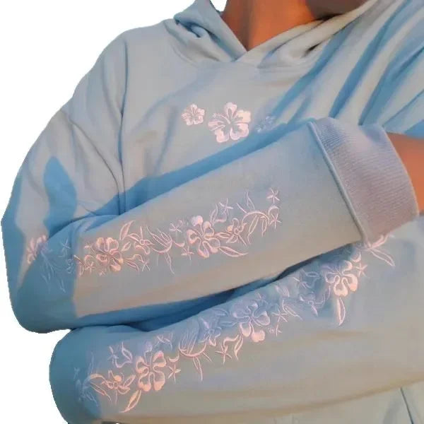 Casual and Loose Hoodie with Floral Embroidery and A Hood