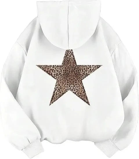 Star Graphic Hoodies Leopard Print