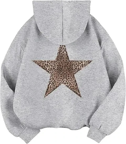 Star Graphic Hoodies Leopard Print