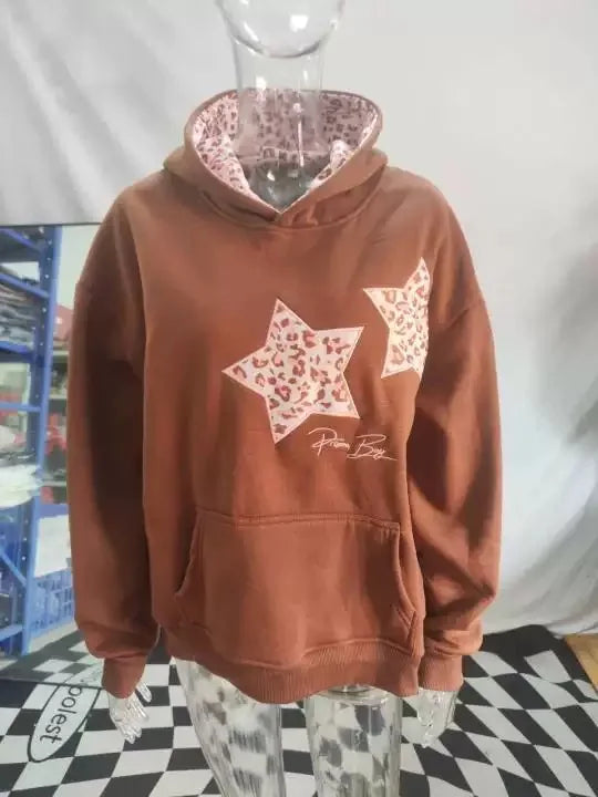 Casual Oversized Hoodie Jaet Star Embroidery Versatile Loose Fit Comfortable Women's Sweatirt Outerwear