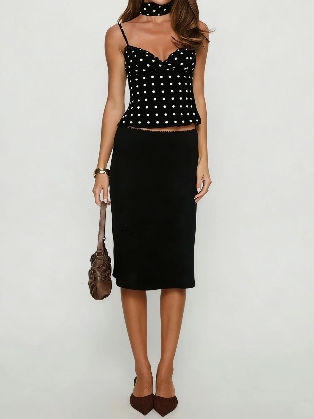 Tank Tops Women Summer Clothes Ruffle Trim Polka Dot Print Sleeveless Tanks with Scard 2000s Clothing Streetwear