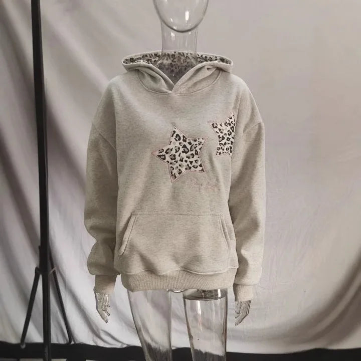 Casual Oversized Hoodie Jaet Star Embroidery Versatile Loose Fit Comfortable Women's Sweatirt Outerwear