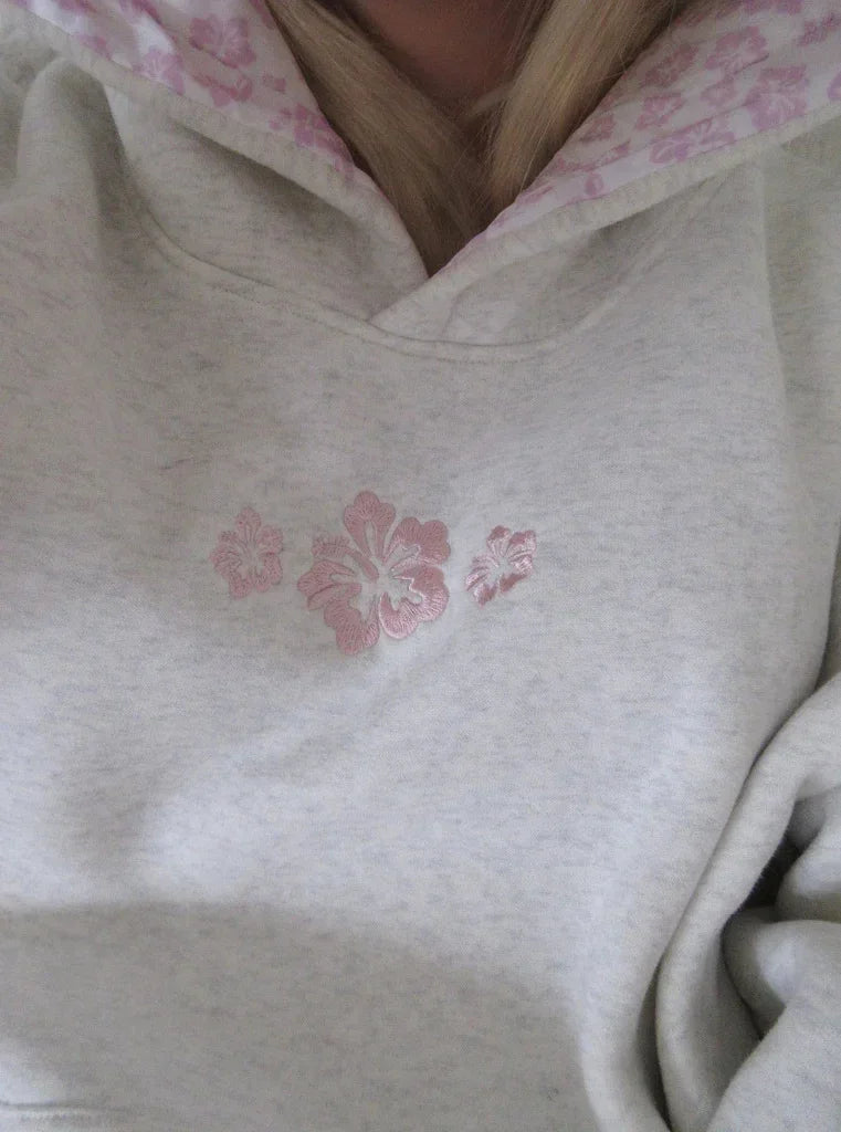 Casual and Loose Hoodie with Floral Embroidery and A Hood