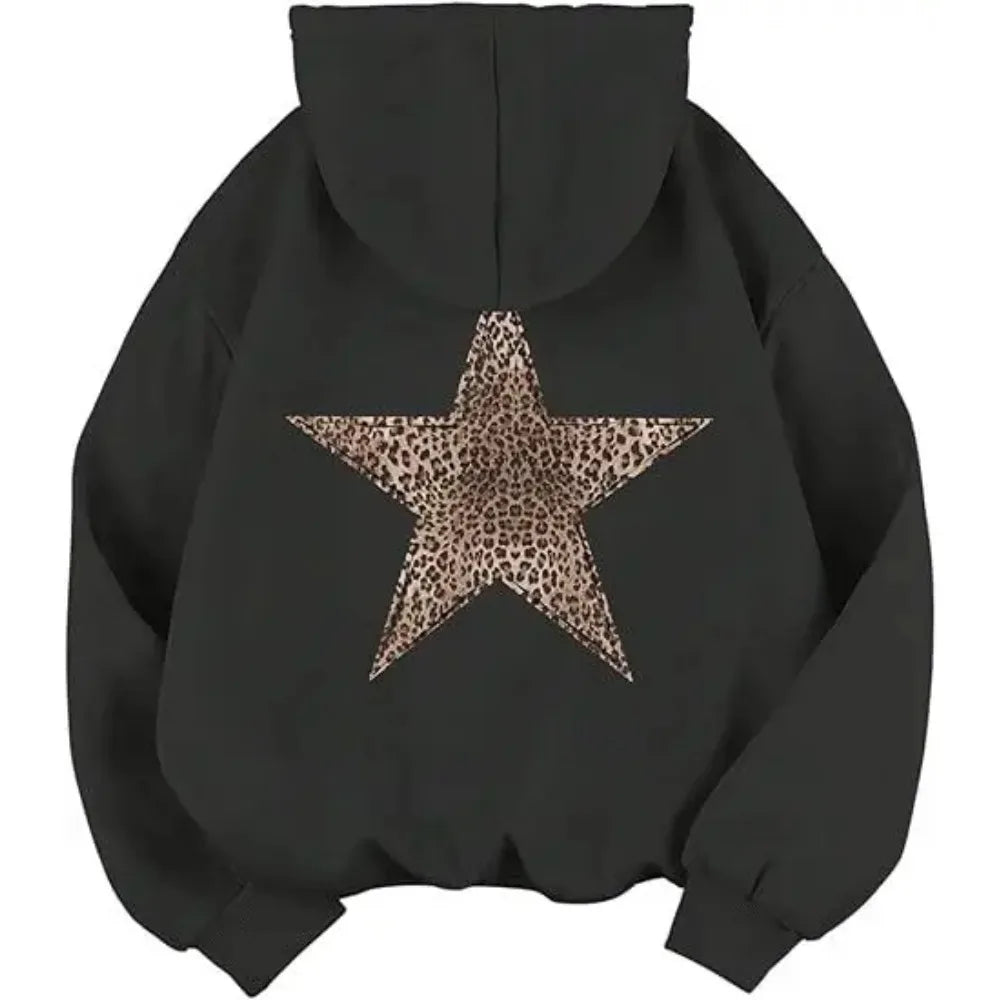 Star Graphic Hoodies Leopard Print