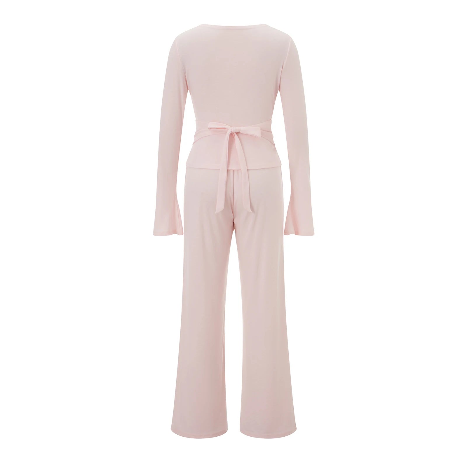 Women Yoga 2 Piece Set Tie Wrap Crop Top + Wide Leg Pants Lounge Workout Outfits